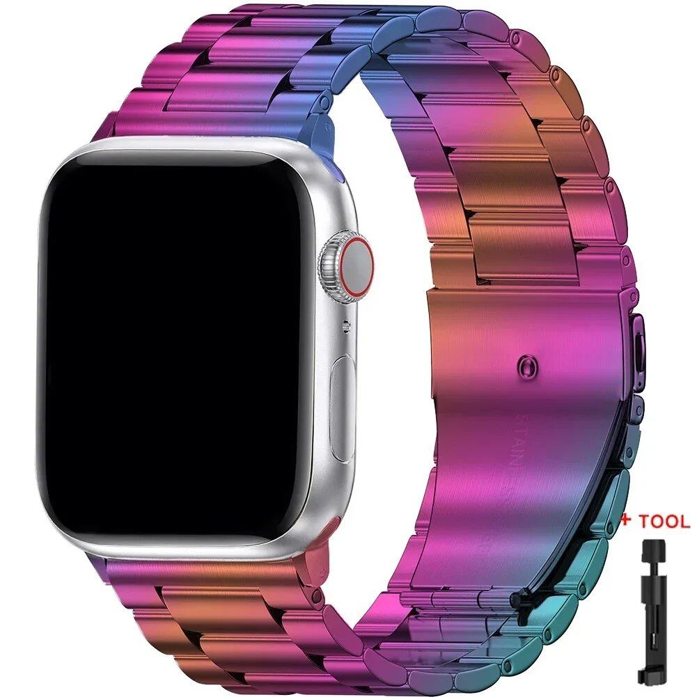 Stainless Steel Metal Band for Apple Watch Ultra 2 (49mm), S10 (46mm), 42mm, 45mm, 41mm, and 44mm - Compatible with iWatch Series 10, 9, 8, 7, SE, 6, 5, 4, and 3. Band Color: Imported