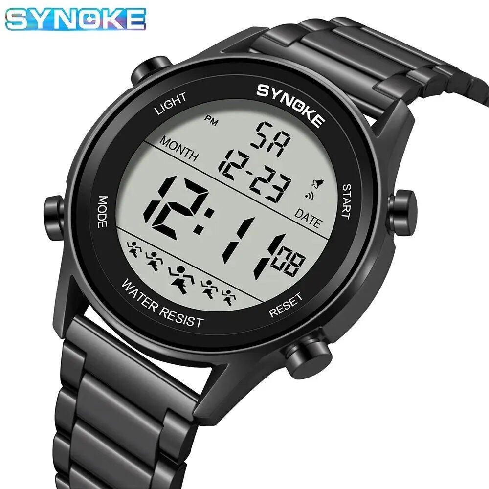 SYNOKE Men's Top-Class Luxury Stainless Steel Band Sports Watch with Backlight, Waterproof, and Alarm Function, Color: Imported