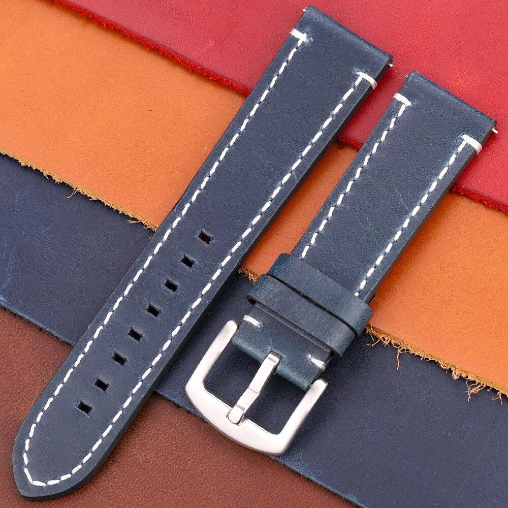 Genuine Leather Watch Band, Vintage Strap, 7 Colors, 18mm, 20mm, 22mm, 24mm, Women's and Men's, Cowhide Leather, Smartwatch Strap, Accessories, Band Color: mm, Parallel Import