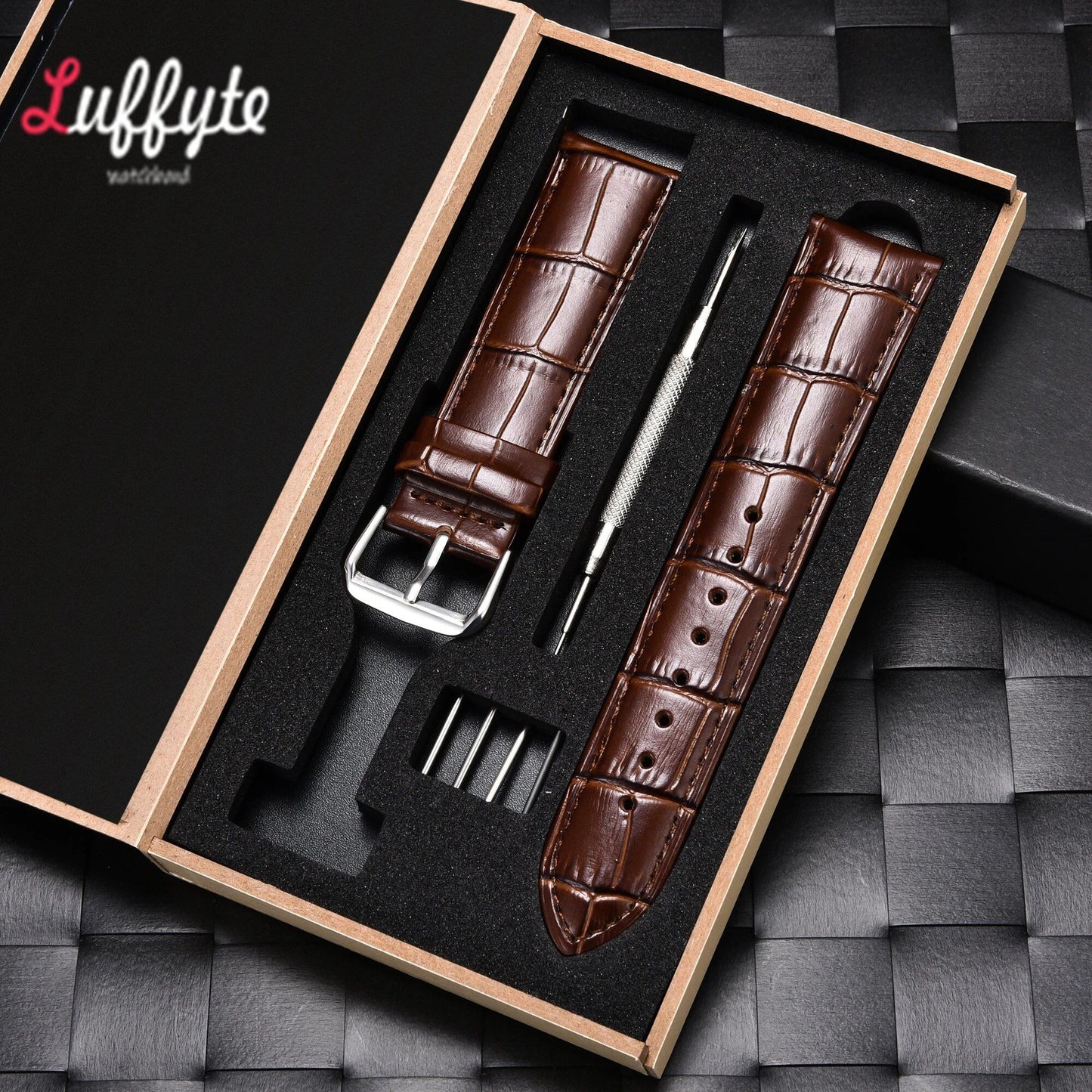 Bamboo Grain Genuine Leather Watch Band, 18mm, 20mm, 22mm, 24mm, Men's, Women's, Business, Calf Leather, Watch Strap, Gift Box Included, Band Color: mm, Parallel Import