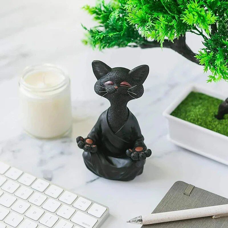 瞑想猫像 ホームデコレーション 樹脂製 ブラック ヨガ座り猫 禅キャット 黒仏オーナメント 屋外ガーデンフィギュア サイズ:1 並行輸入品