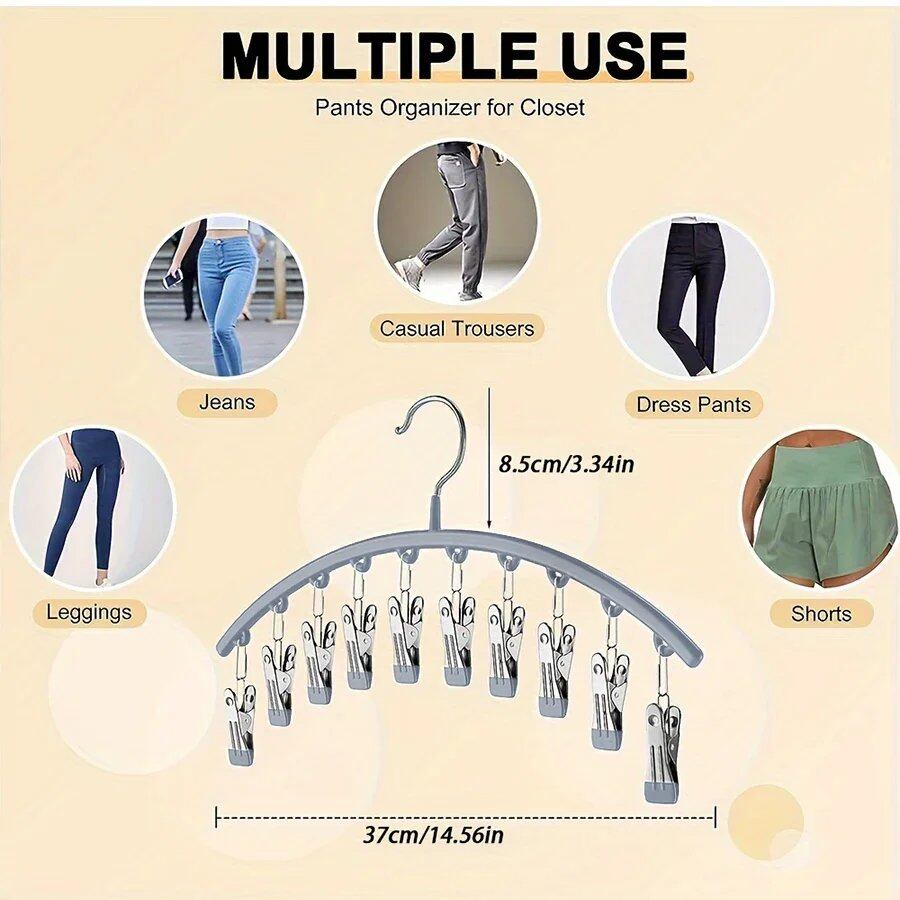 Leggings/Pants Storage Hanger with 10 Clips for 1/2/3 Pairs of Pants, Space-Saving Closet Organizer, Size: Parallel Import