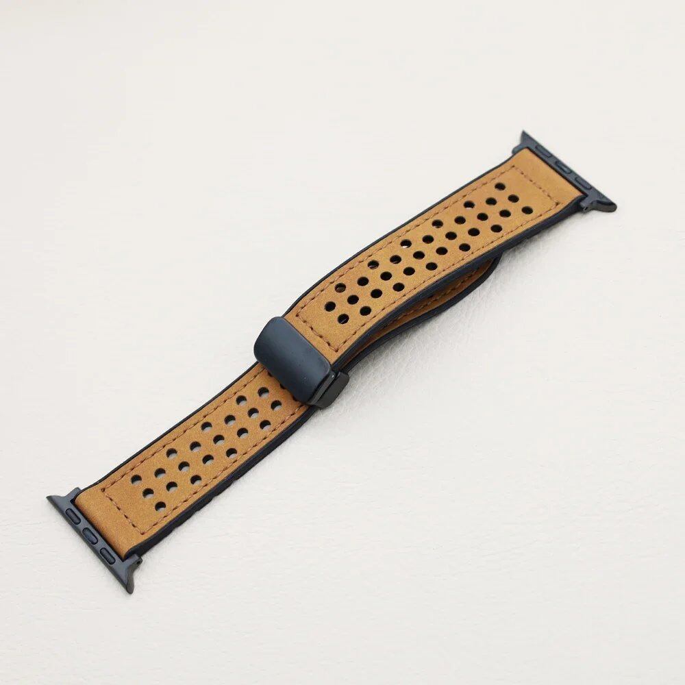 Silicone and Leather Strap with Magnetic Band for Apple Watch Ultra (49mm, 44mm, 46mm, 42mm, 40mm, 45mm, 41mm) Compatible with iWatch Series 10/9/8/7/6/SE/5 (Band Color: mm) Parallel Import