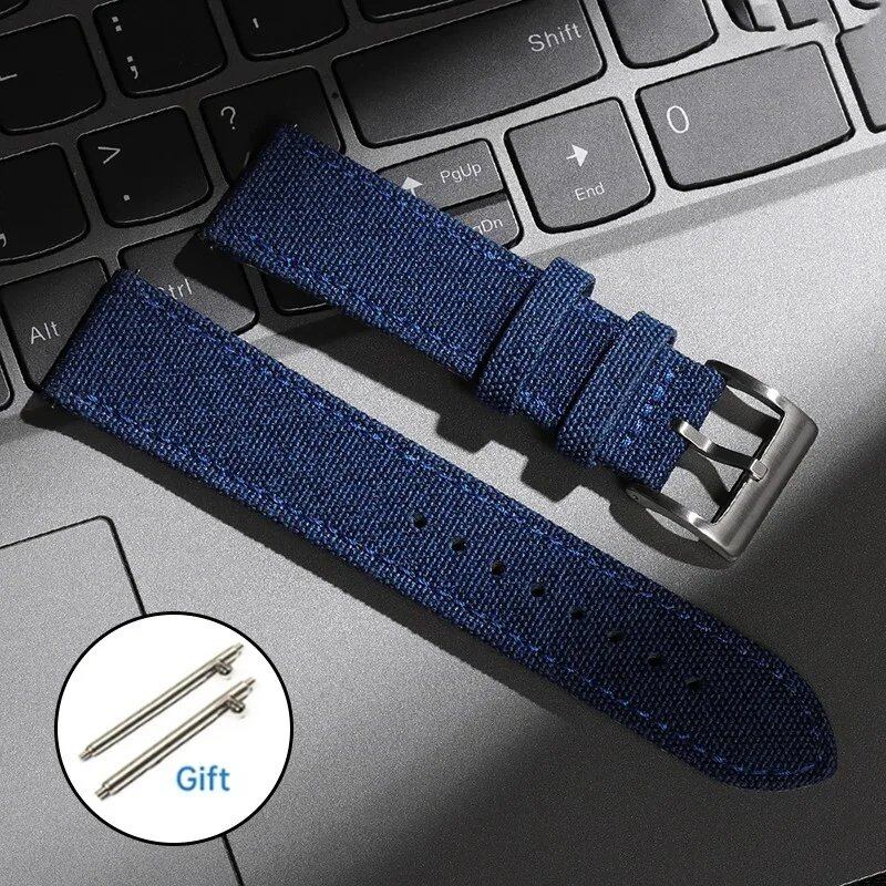 Quick Release Watch Strap for Men and Women, Nylon and Leather Band, Universal Military Fabric Leather Wristband, Army Sport Bracelet, 20mm/22mm Band Color: mm; Ships from: Parallel Import