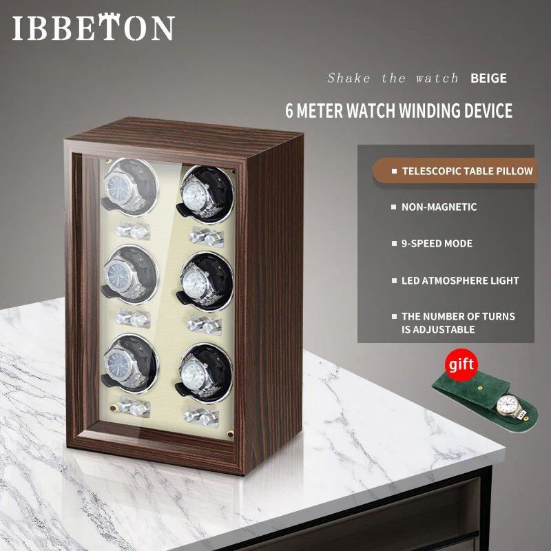 IBBETON Luxury Wooden Watch Winder, High-End 2, 4, or 6 Slot Automatic Watch Box with Mabuchi Silent Motor, Watch Storage Cabinet, Parallel Import