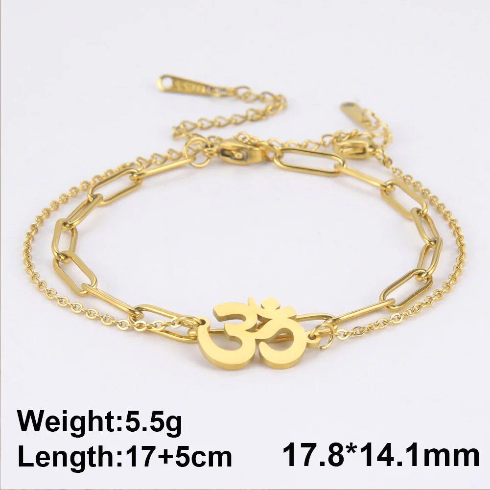 Dawapara Om Sanskrit Symbol Anklet Bracelet, Hindu Yoga Ankle Chain Bracelet, Stainless Steel, Spiritual Jewelry, 100cm, Parallel Import