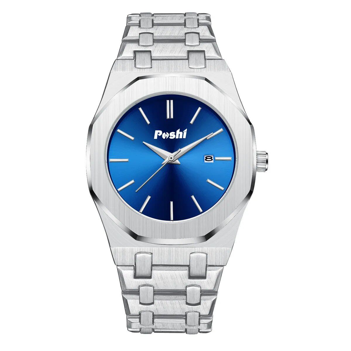 Posey Quartz Men's Watch with Simple Dial, Date Display, Stainless Steel Strap, Business, Fashion, Luxury, Original, Parallel Import