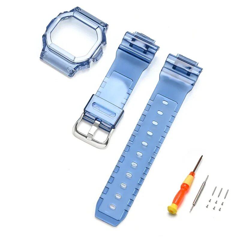 Transparent Rubber Silicone Protective Case Strap Watch Band Bracelet for Casio G-Shock DW-5600, DW-5000, GW-M5610, and GLX-5600, Band Color: 0 Series, Parallel Import