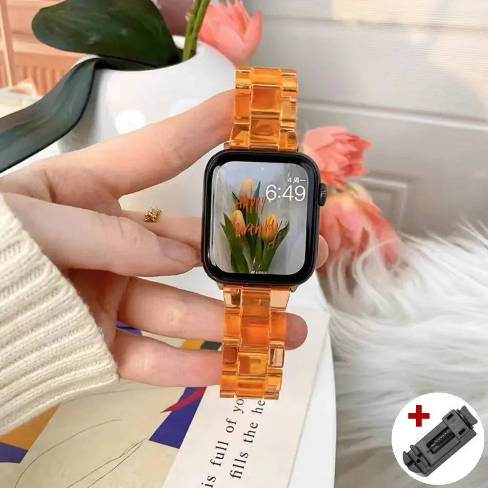 Rainbow Resin Transparent Band for Apple Watch Ultra 2 (49mm, 10, 46mm, 7, 8, 9, 41, 45mm, 38, 40, 42, 44mm) - iWatch SE, 6, 5 Strap. Band Color: ; Ships from: Parallel Import
