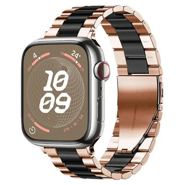 Stainless steel metal band compatible with Apple Watch 10, 9, 8, 7, 46mm, 45mm, 41mm, Ultra2, 49mm, men's and women's replacement strap, iWatch 6 strap, band color: parallel import