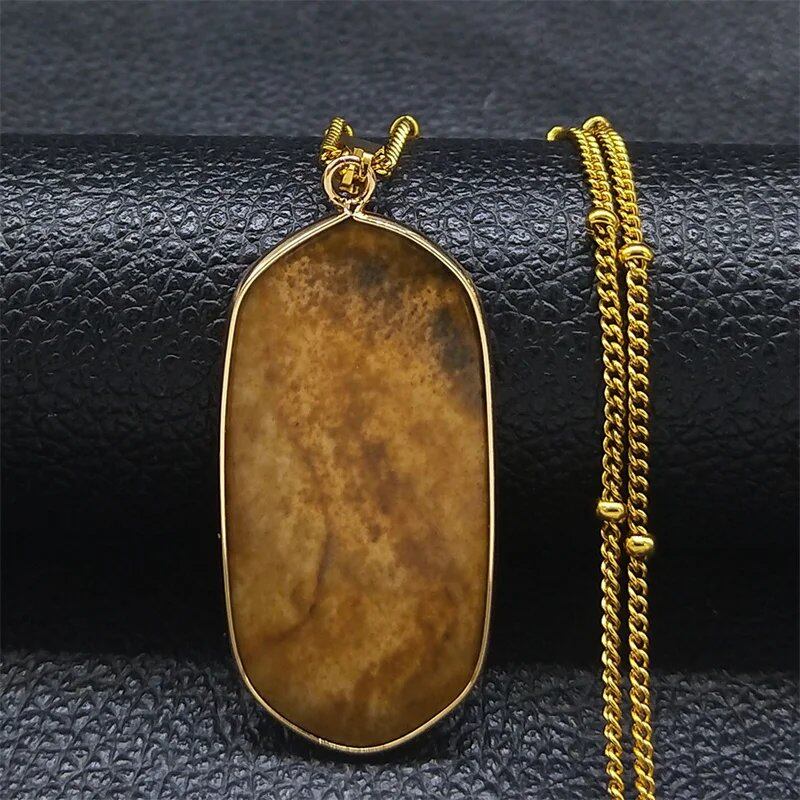 Obsidian Pendant Necklace in Gold or Stainless Steel, Natural Stone, Reiki Healing, Spiritual and Meditation Jewelry, NA1 Metal Color, 50cm, JZP GD, Parallel Import