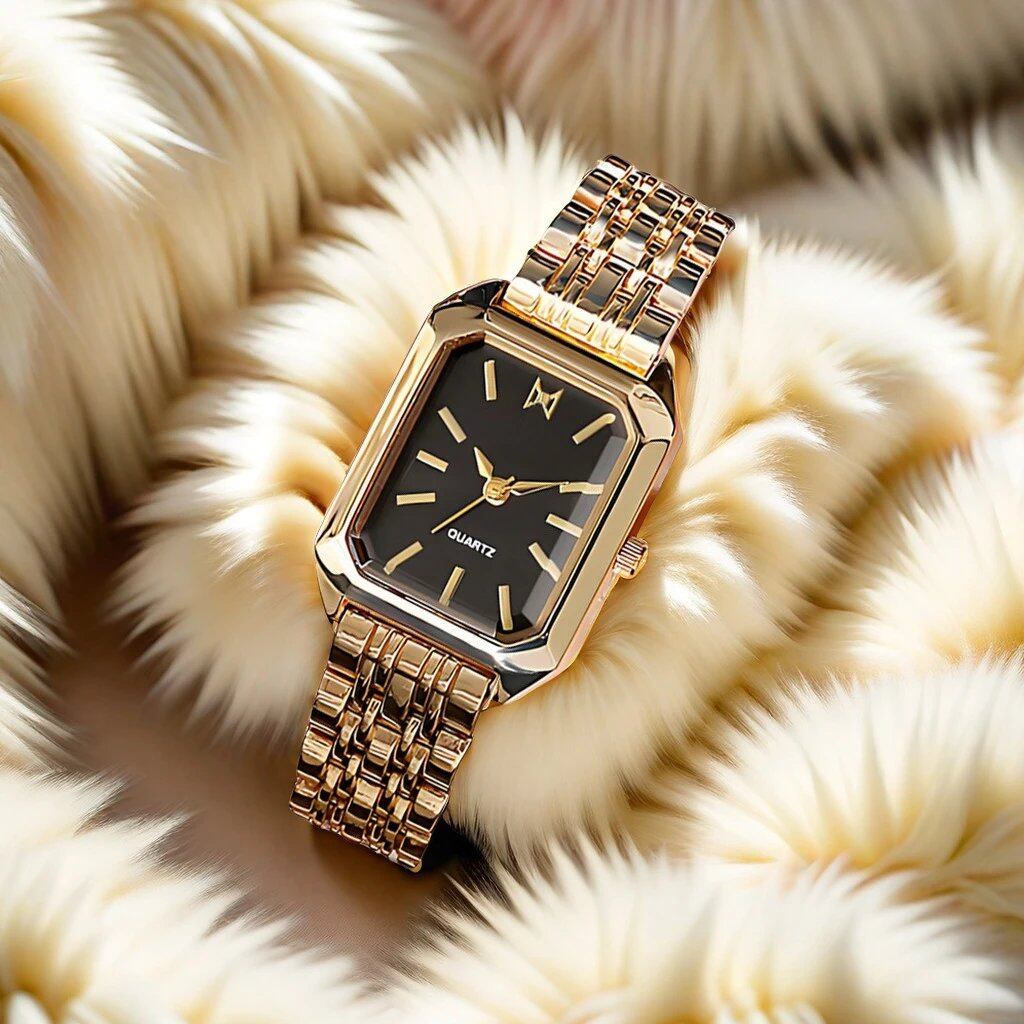 Women's Fashion Watch, Gold Stainless Steel Strap, Luxury Quartz Movement, Roman Numeral Dial, Color: Parallel Import