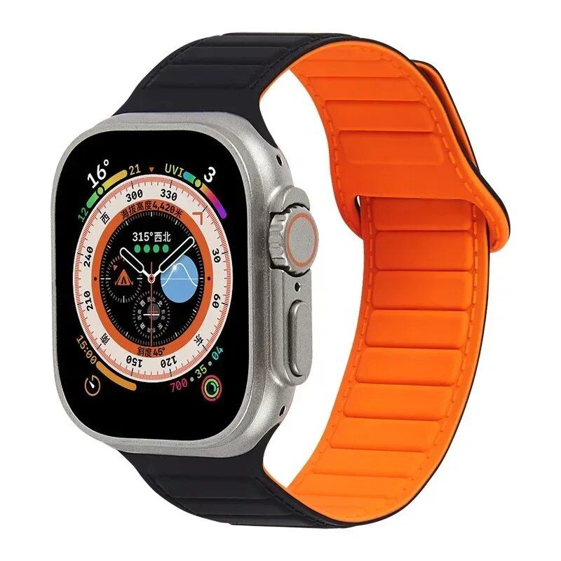 Silicone band for Apple Watch (Compatible models: Ultra 2/Series 10/9/8/7/6/SE/5/4/3, Sizes: 49mm/45mm/44mm/46mm/42mm/41mm/40mm) Magnetic Strap Band Color: mm Parallel Import