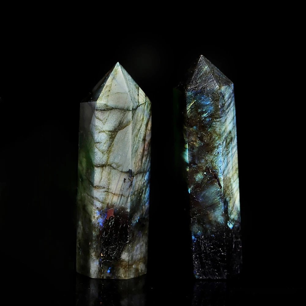 Polished Natural Crystal Labradorite Wand, 1.57-3.14 inches, Reiki Healing Energy Stone, Hexagonal Point Obelisk, Gemstone, Parallel Import