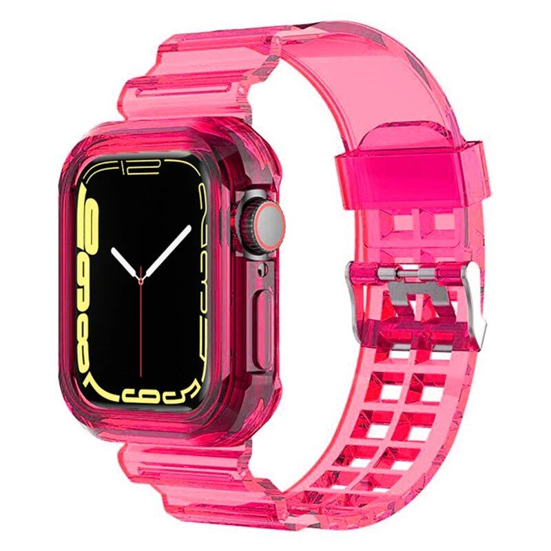 Apple Watch 8 / 7 / 6 / SE / 5 / 3 / 2 対応 クリアバンド + ケース セット ソフト透明シリコンバンド 40mm 44mm 42mm 41mm 45mm 49mm 対応 iWatch ストラップ サイズ 並行輸入品