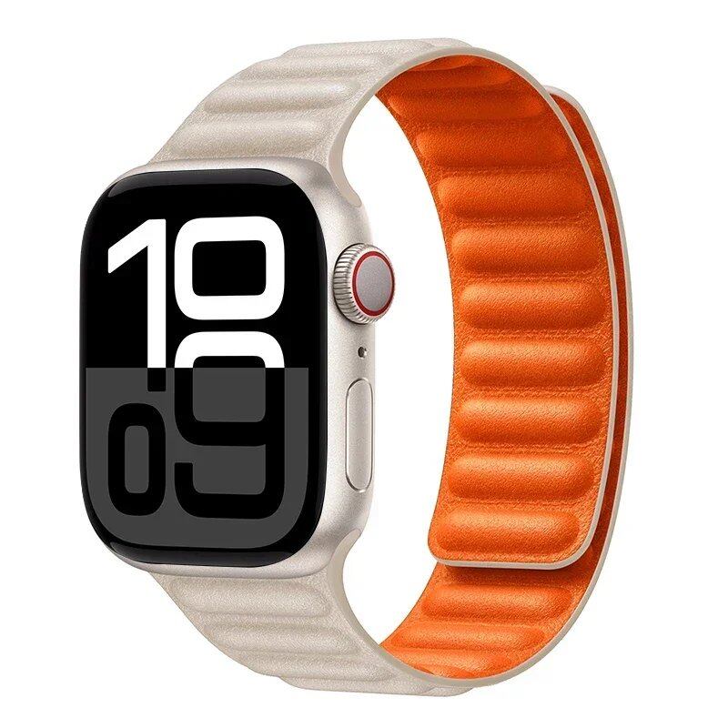 Apple Watch Leather Strap, Magnetic Loop Link Bracelet for iWatch Series 10/9/8/7/6 (45mm, 46mm, 42mm, 44mm, 40mm, 49mm) - Official Website, Band Color: mm, Parallel Import