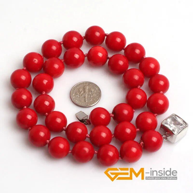 8mm 10mm 12mm ダイドレッドコーラル レディースジュエリー ギフト ヨガ 瞑想 ルーズビーズ DIY ネックレス メタルカラー:インチ 並行輸入品