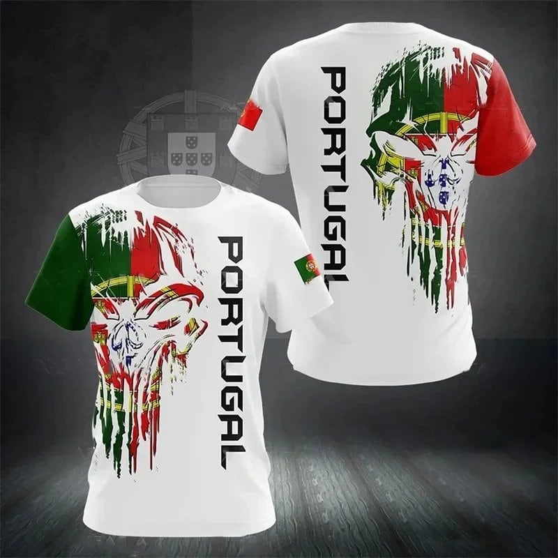 3D Printed Portuguese Flag T-Shirt with Portuguese Emblem and Spiritual Totem, Men's Short Sleeve Cool T-Shirt, Streetwear, Size: Parallel Import