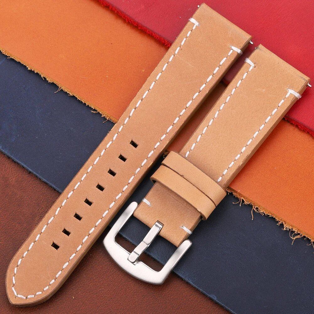 Genuine Leather Watch Band, Vintage Strap, 7 Colors, 18mm, 20mm, 22mm, 24mm, Women's and Men's, Cowhide Leather, Smartwatch Strap, Accessories, Band Color: mm, Parallel Import