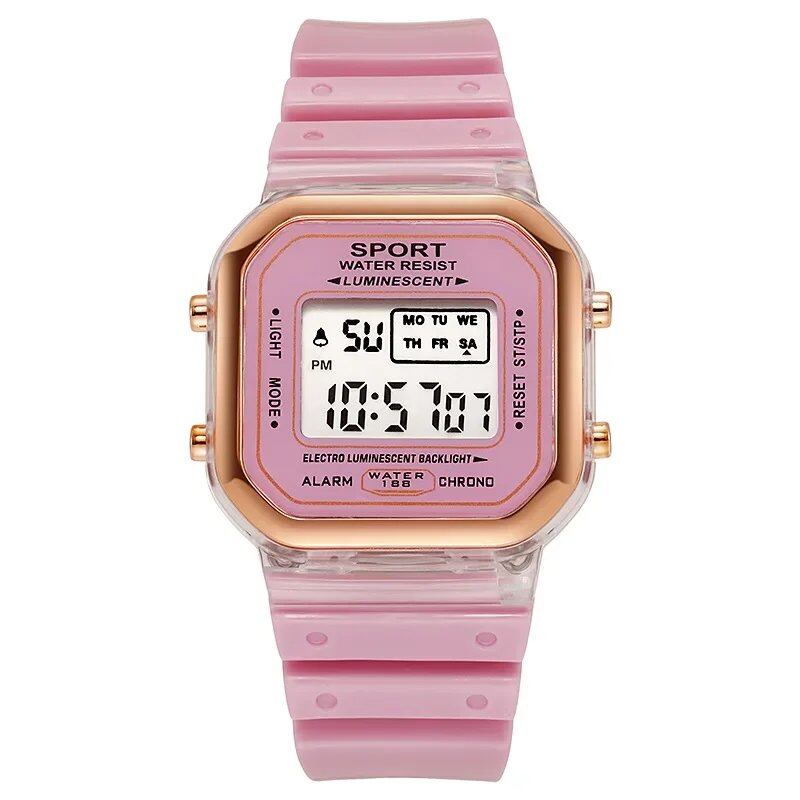Fashion Brand Student-Friendly Transparent Electronic Watch, Candy Color LED, Women's Sports, Waterproof, Gift, Parallel Import