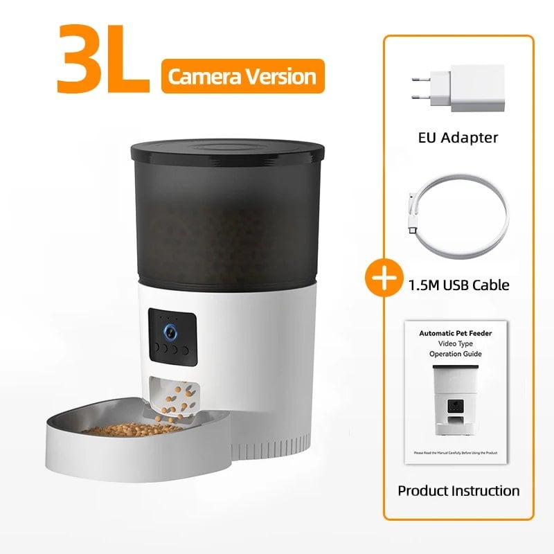 Rogeco Automatic Pet Food Dispenser with Camera, Voice Recording Function, Remote Control, for Cats and Dogs, Color: 3L Camera Version, Parallel Import