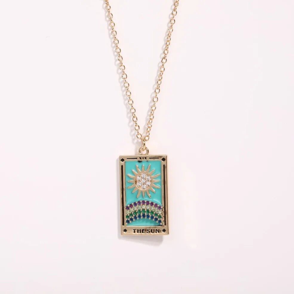 Delicate Tarot Necklace - Tarot Card Charm Pendant for Men and Women, Spiritual Jewelry, Birthday/Anniversary Gift, Metal Color: Parallel Import