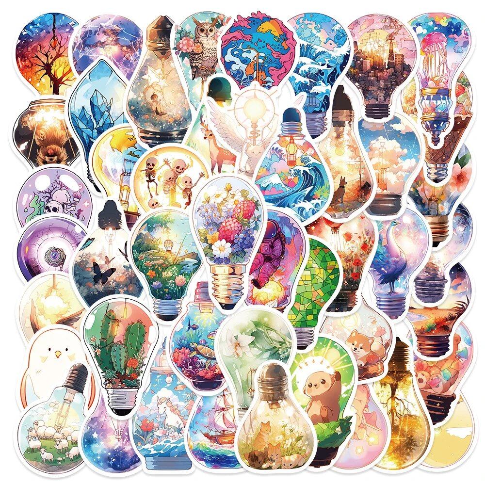 10/30/50 Sheets INS-Style Fantastic Light Bulb World Cartoon Art Stickers, Cute Decals for Laptops, Graffiti Girl Gradient Stickers, Toy Colors, Parallel Import