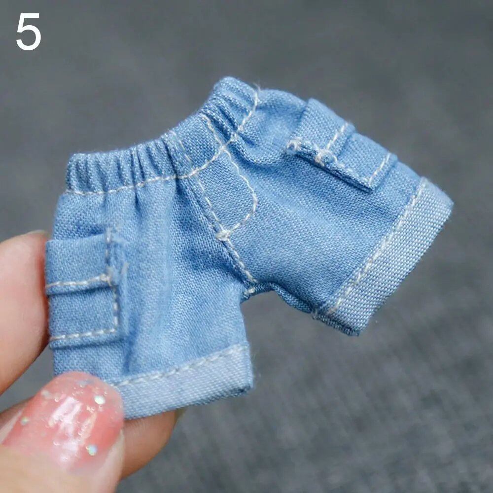 Denim Shorts with Pockets for 1/11 OB11 Dolls, Casual Wear for 1/12 BJD Dolls, Children's Toy Doll Accessories, Parallel Import