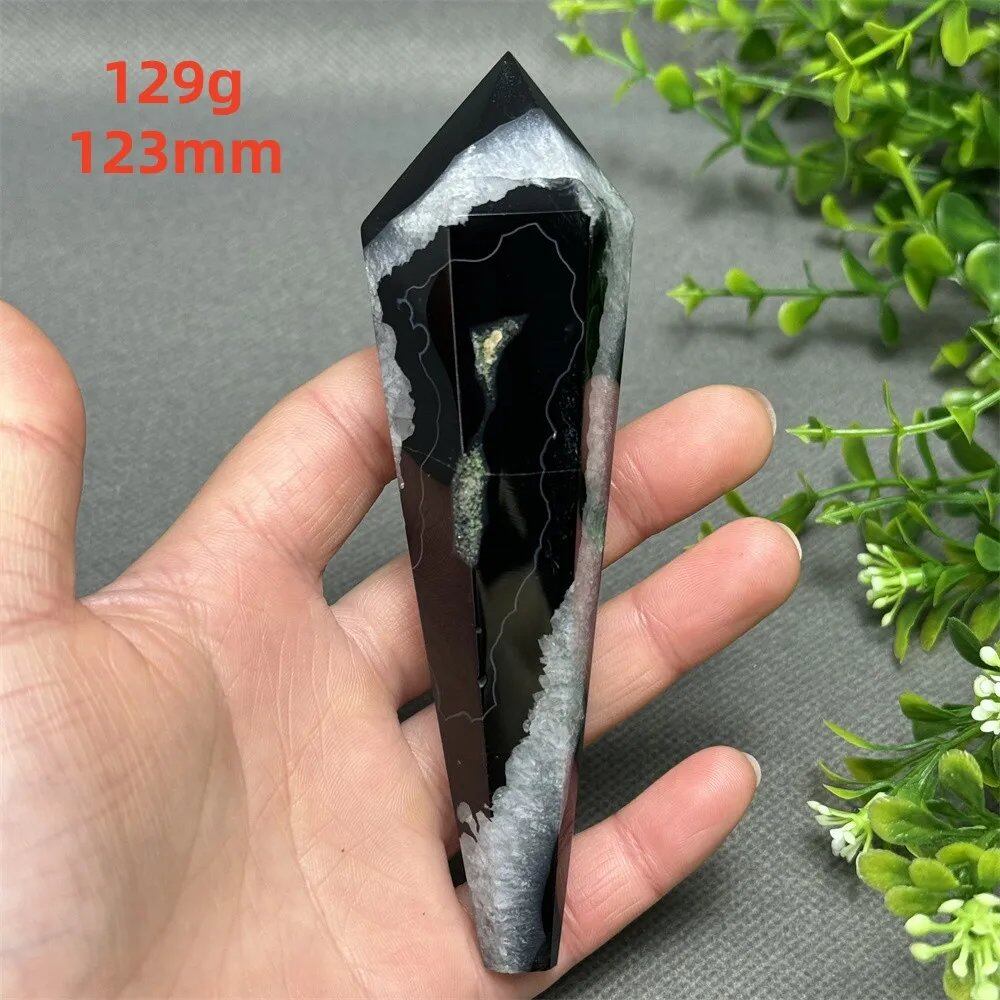 天然ブラックオニキスチップ セプター 超パワー レイキエネルギー チャクラ スピリチュアルヒーリング ウィザード ウィッチクラフト 瞑想 ホームデコレーション ギフト カラー: 並行輸入品