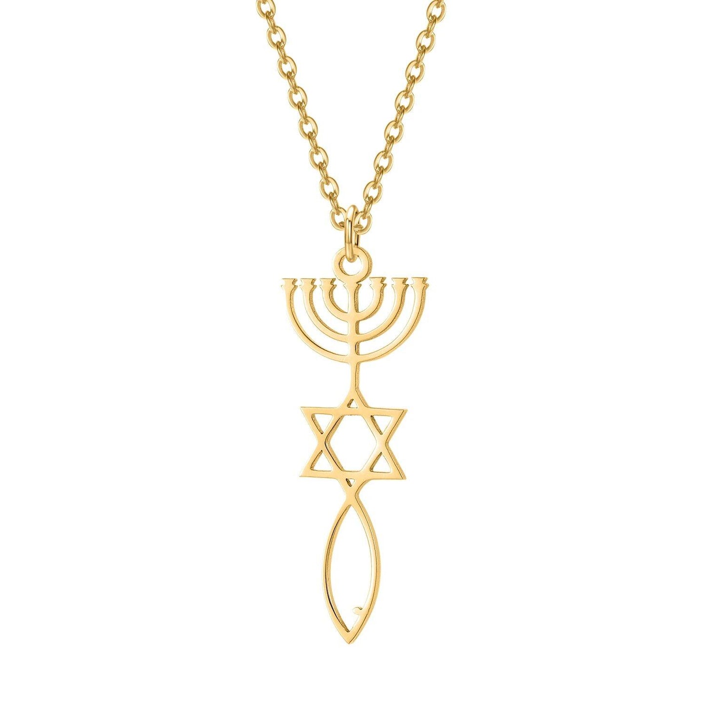 Custom Messianic Seal Menorah Necklace - Spiritual and Religious Jewelry for Women, Stainless Steel Star of David Pendant, Main Stone Color: Customizable; Parallel Import