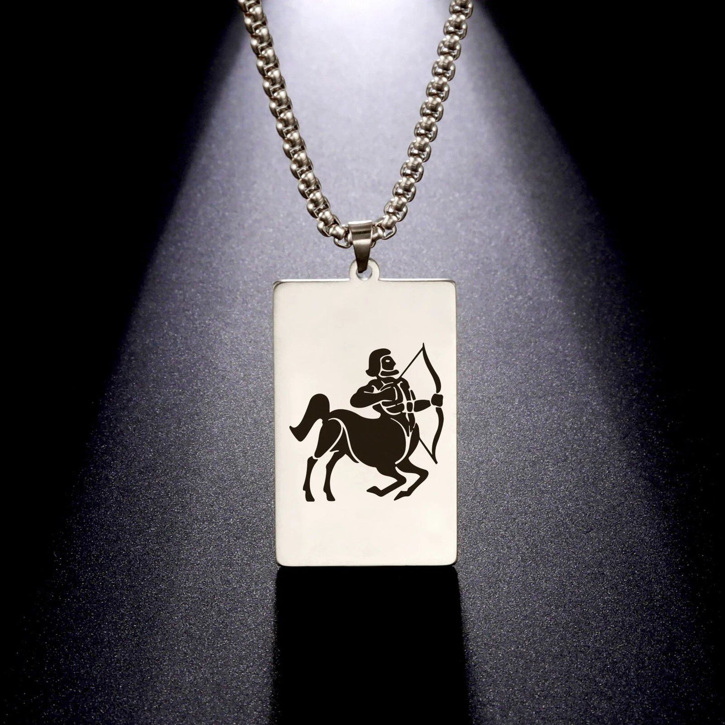 Men's 12 Zodiac Signs Pendant Necklace with Box Chain, Ancient Greek Style, Stainless Steel, Fade-Resistant, Zodiac Astrology Gift, 60cm Long; Metal Color: Parallel Import