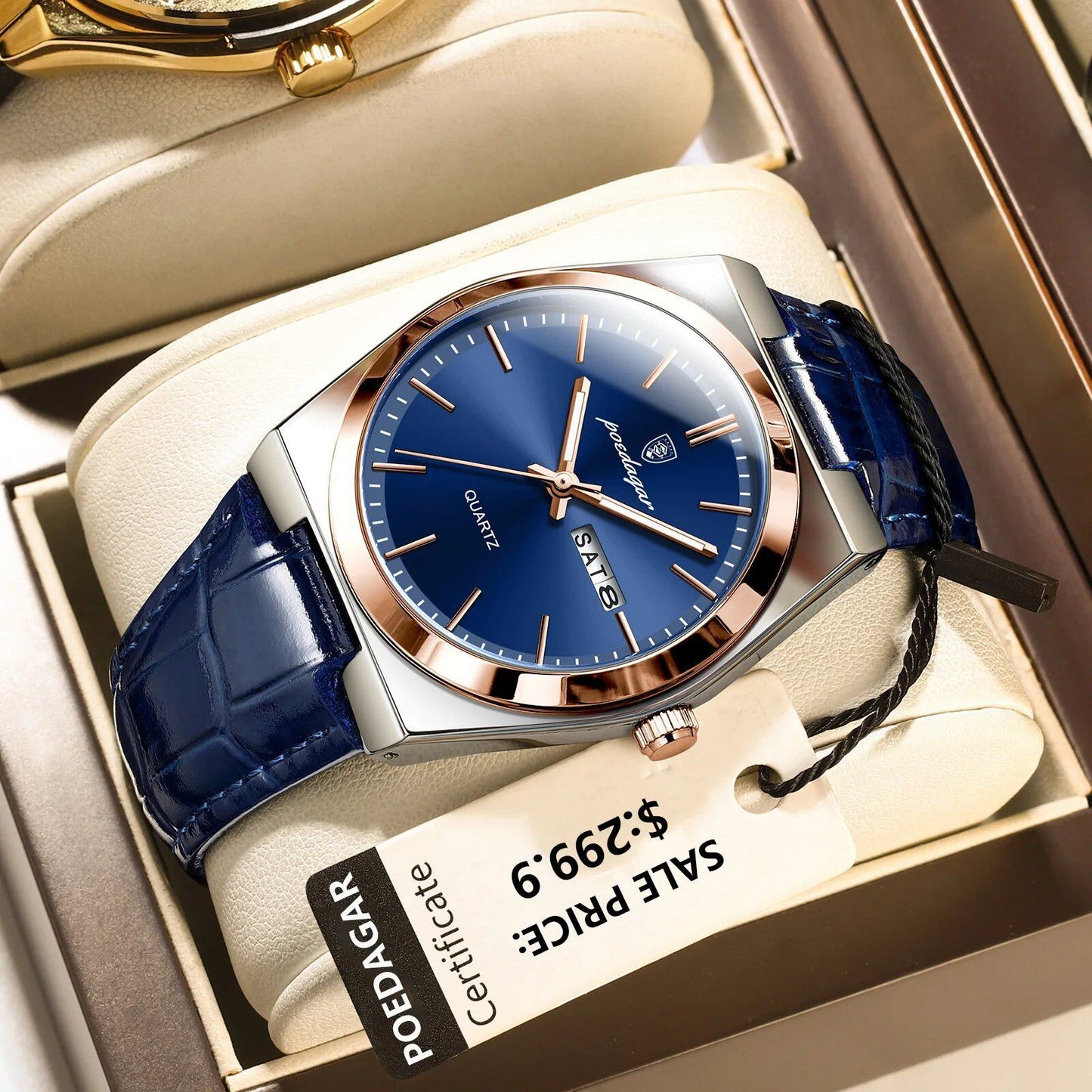 POEDAGAR Luxury Trend Men's Watch, Waterproof, Luminous, Date Week, Military/Outdoor, Leather, Quartz, Color: 930, Parallel Import