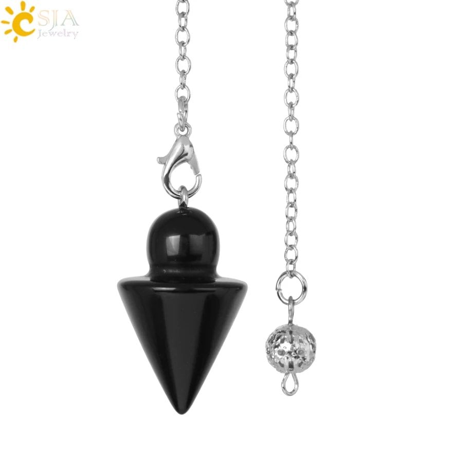 Natural Stone Cone Pendant, Silver Color, with Chain, Crystal Pendant, Pink Quartz, for Dowsing and Divination, Spiritual Reiki, Pendulum, S975 Metal Color: Parallel Import