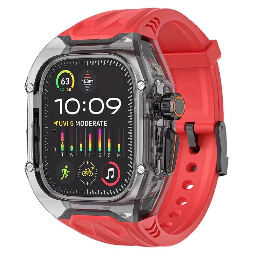 Transparent Customization Kit for Apple Watch Ultra 10/9/8/7, 49mm/44mm/45mm Compatible Strap & Case Set, Rubber Band Mod for iWatch Series 6/5/4, Band Color: ; Ships from: Parallel Import