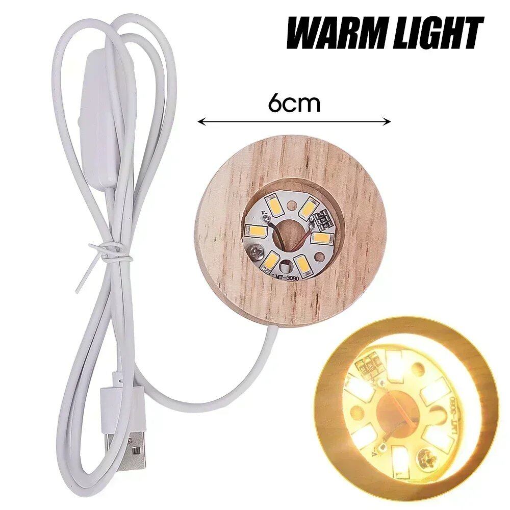1/4-Piece Wooden LED Display Base Light, Glowing USB Lamp Holder, Crystal Ball, Glass, Resin Art Ornament Stand, Decoration, Kids Gift, Size: 2cm, Parallel Import
