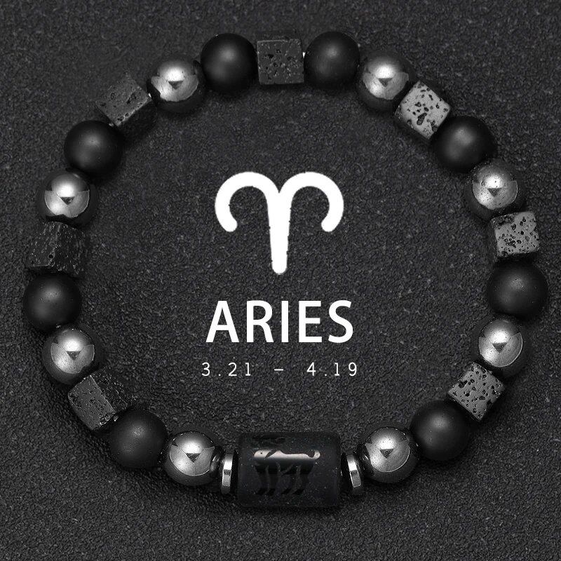 12 Zodiac Signs Bracelet with Natural Stones, Capricorn, Virgo, Leo, and Libra, for Men and Women, Couples, Friends, and Couples; Jewelry Gift; Length: 18-19cm, Parallel Import