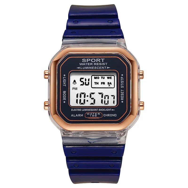 Fashion Brand Student-Friendly Transparent Electronic Watch, Candy Color LED, Women's Sports, Waterproof, Gift, Parallel Import
