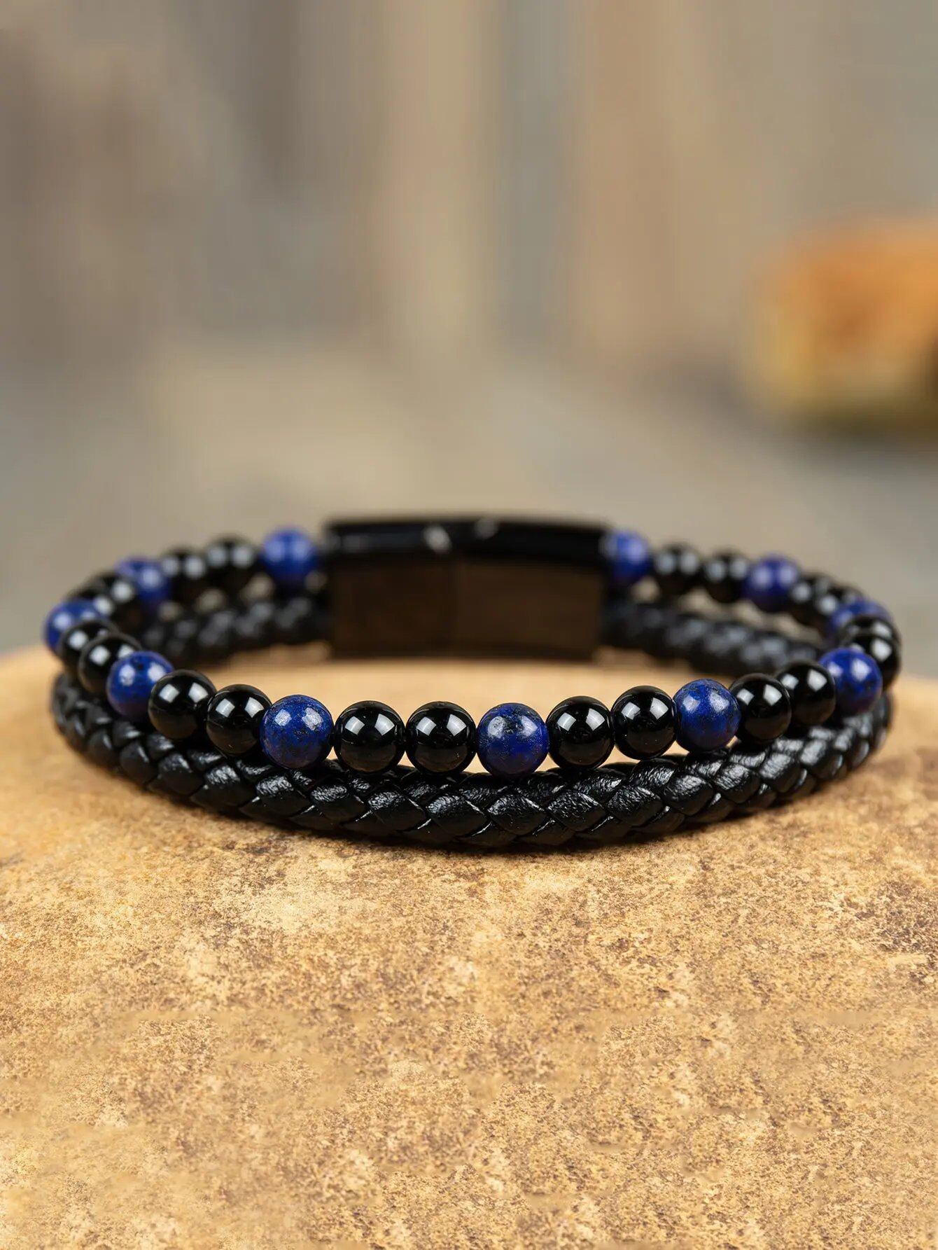 Tiger Eye Bracelet - Black Obsidian Strength Calm Healing Stone Men's Bracelet - Spiritual Protection, Balance, Meditation Bracelet, 22cm Long; Main Stone Color: Black; Metal Color: Parallel Import
