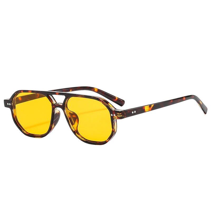 SO&EI Vintage Double Bridge Polygon Square Men's Sunglasses with Clear Ocean Lenses and Rivets, UV400 Protection. Frame Color: As Shown; Lens Color: Parallel Import.