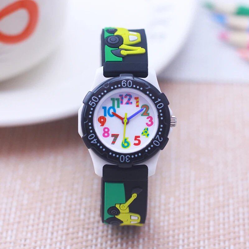 New Stylish Kids' Cool 3D Excavator Character Silicone Watch for Boys and Girls, Ages 3 and Up, Birthday Gift, Parallel Import