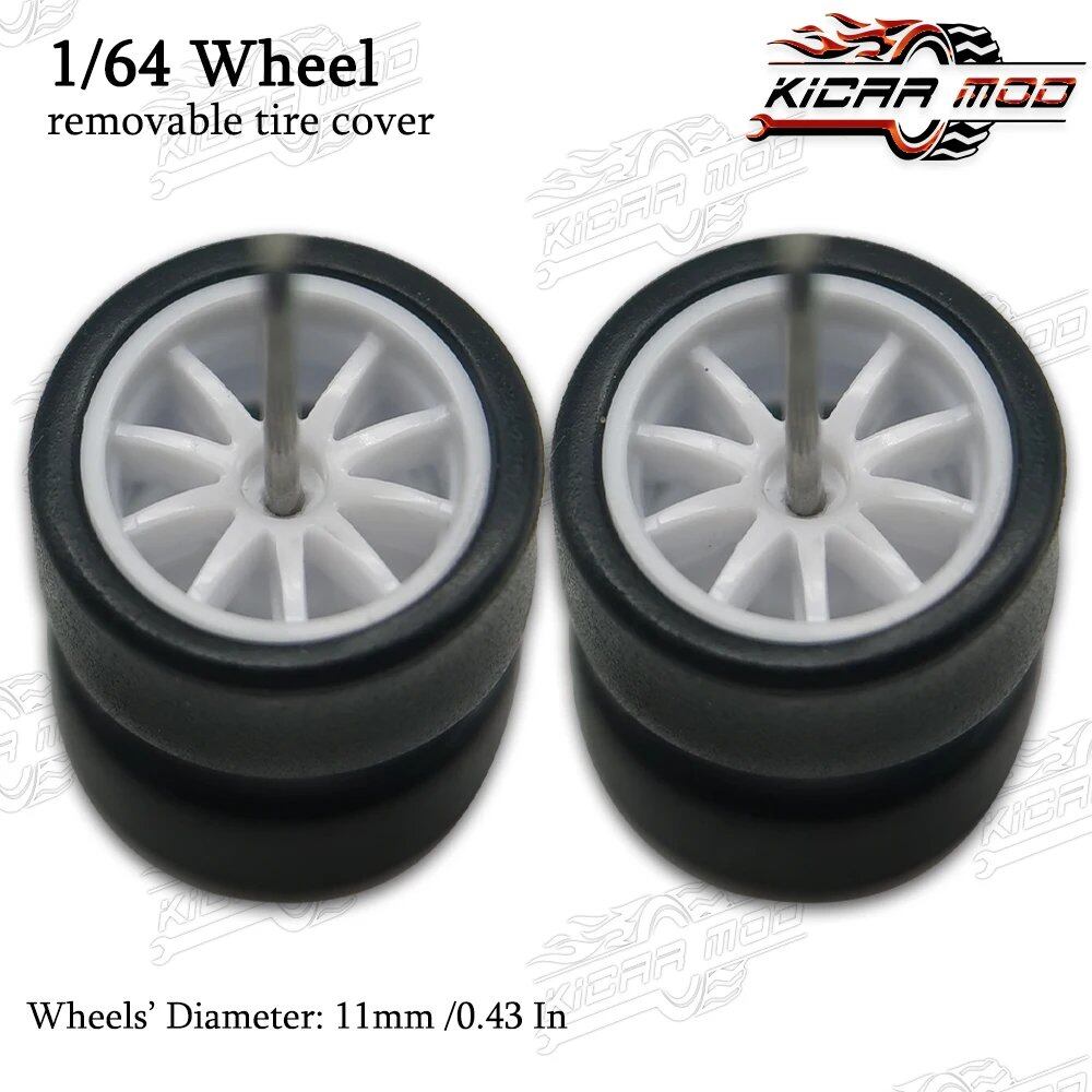 1/64 Scale RLC Premium Wheels with Rubber Slick Tires, 10-Spoke, 11mm Diameter, for Hot Wheels Model Cars (1 Set), Parallel Import