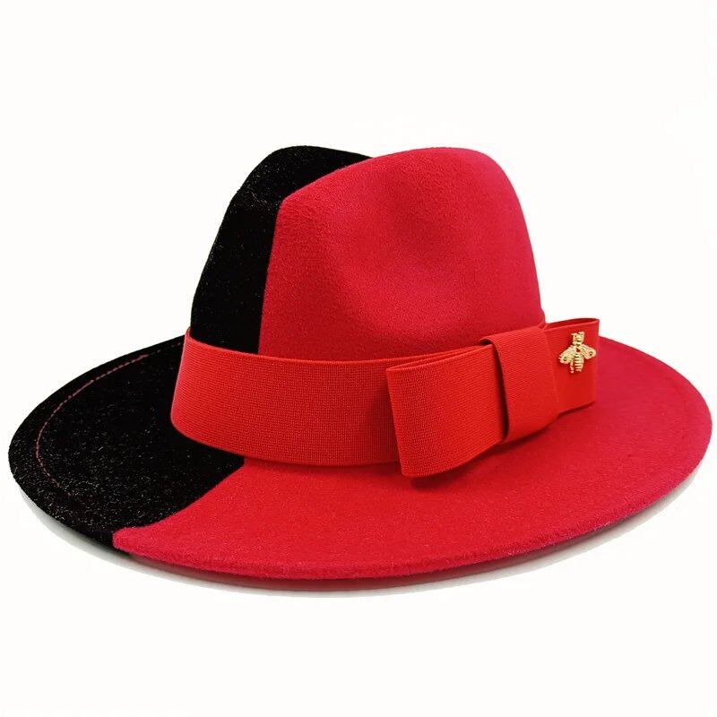 Winter Bowtie Fedora Hat with Textured Surface, Flat Top, and Elastic Band. Red. Men's and Women's Jazz Hat. Sizes: 56-58cm. Ships from: Parallel Import.