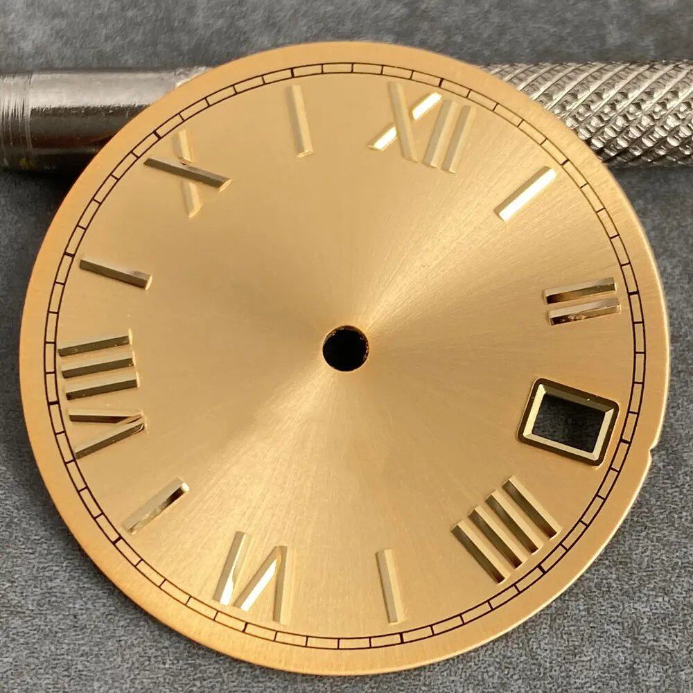 MATELION 29mm Steel Roman Numeral Sunburst Dial with Black, Blue, Gold, or Silver Dial, Compatible with NH35 and NH36 Automatic Diver Men's Watches, Parallel Import