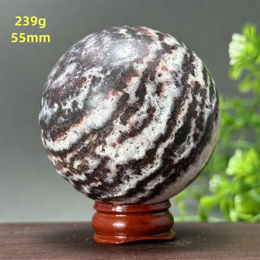 Natural Purple Zebra Fluorite Ball for Reiki Healing, Spiritual Meditation, Chakra Therapy, Magic, Ritual, Divination, Home Decoration, with Stand, Color: A, Parallel Import