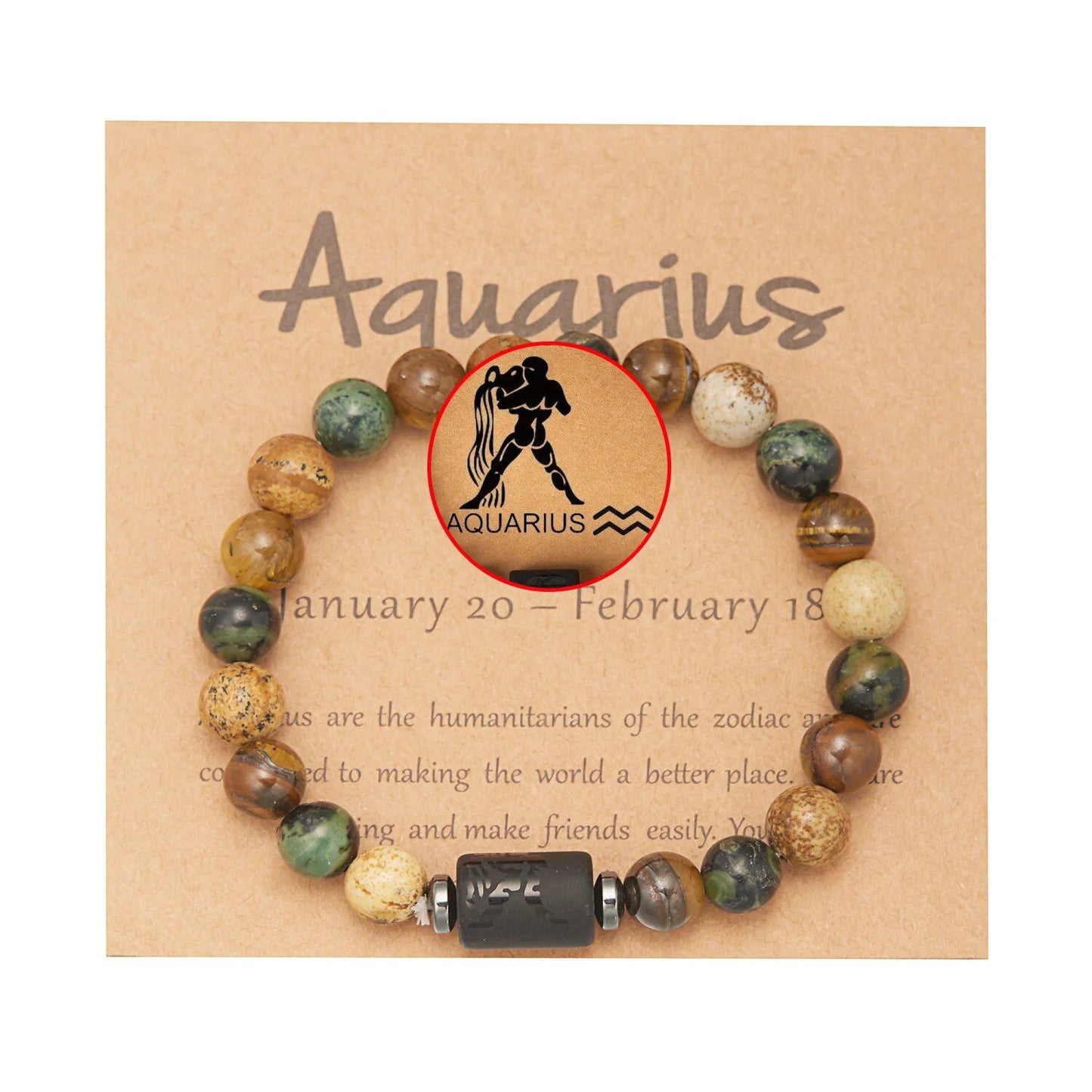 Natural Tiger Eye Beads 12 Zodiac Sign Bracelet for Men and Women, featuring Aries, Taurus, and Virgo. Metal Color: BR23Y0501 - Parallel Import