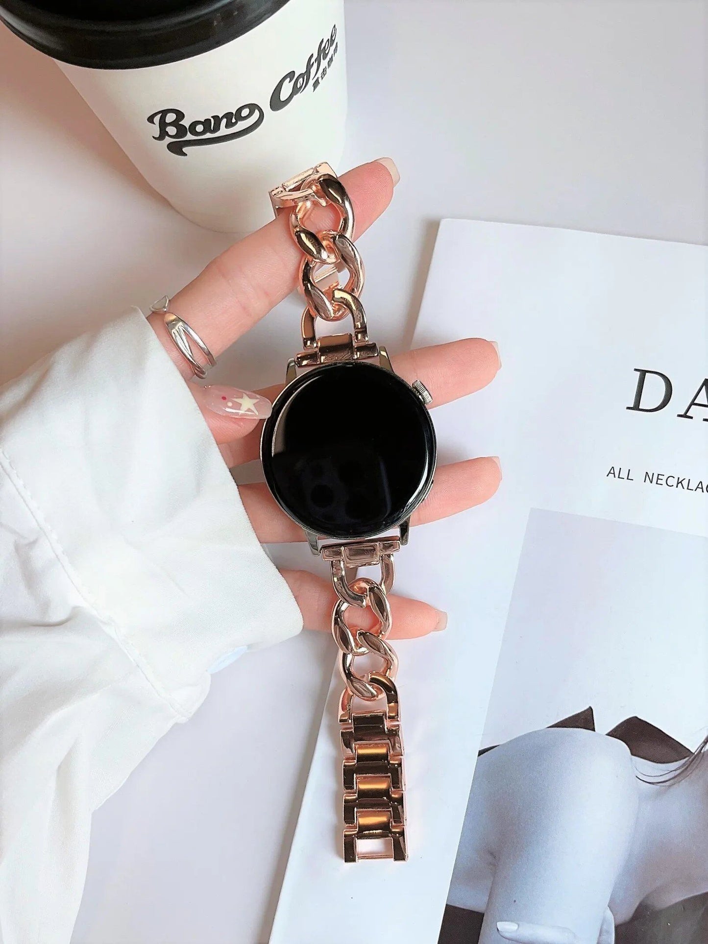 20mm Metal Chain Bracelet for Samsung Galaxy Watch 7/6/5/4/3 (40mm/44mm/Classic 42mm/46mm/43-47mm), Huawei GT3/GT4, and Amazfit GTS. Band Color: mm; Ships from: Parallel Import