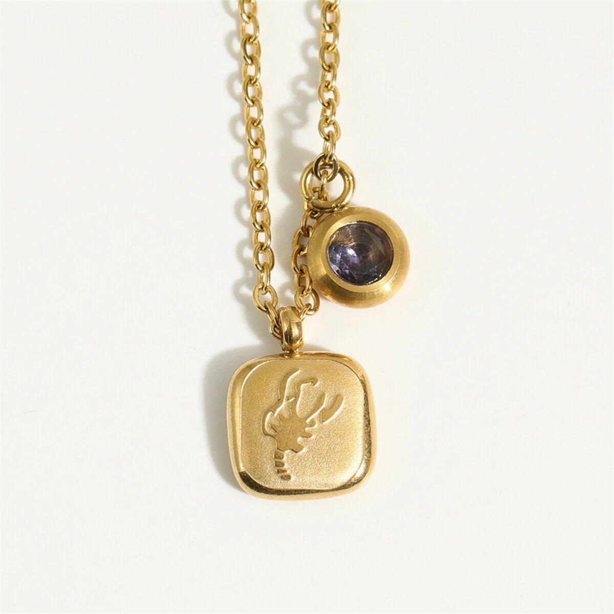 Titanium steel classic necklace with December birthstone pendant and 12 zodiac signs high collar neck chain, 18K gold infurness, 40cm length; Metal Color: ; Ships from: Parallel import