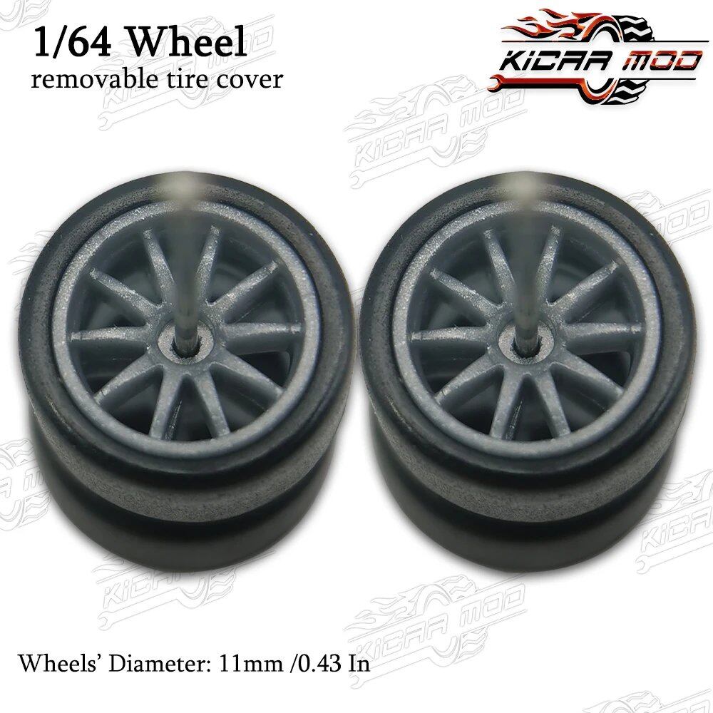 1/64 Scale RLC Premium Wheels with Rubber Slick Tires, 10-Spoke, 11mm Diameter, for Hot Wheels Model Cars (1 Set), Parallel Import