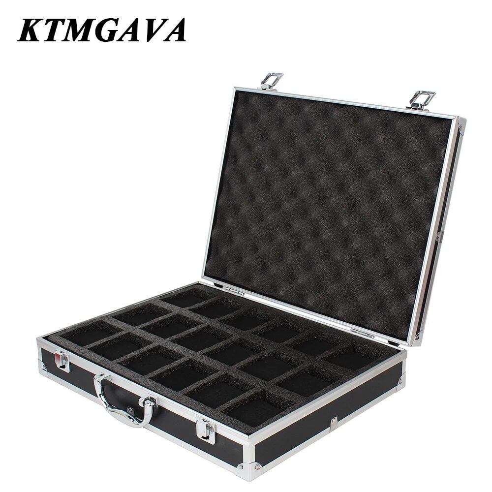 10/12" 18-Division Grid Aluminum Alloy Black Watch Storage Box, Jewelry Collection Box, Portable, Large Capacity, High-Quality Gift Box, Parallel Import