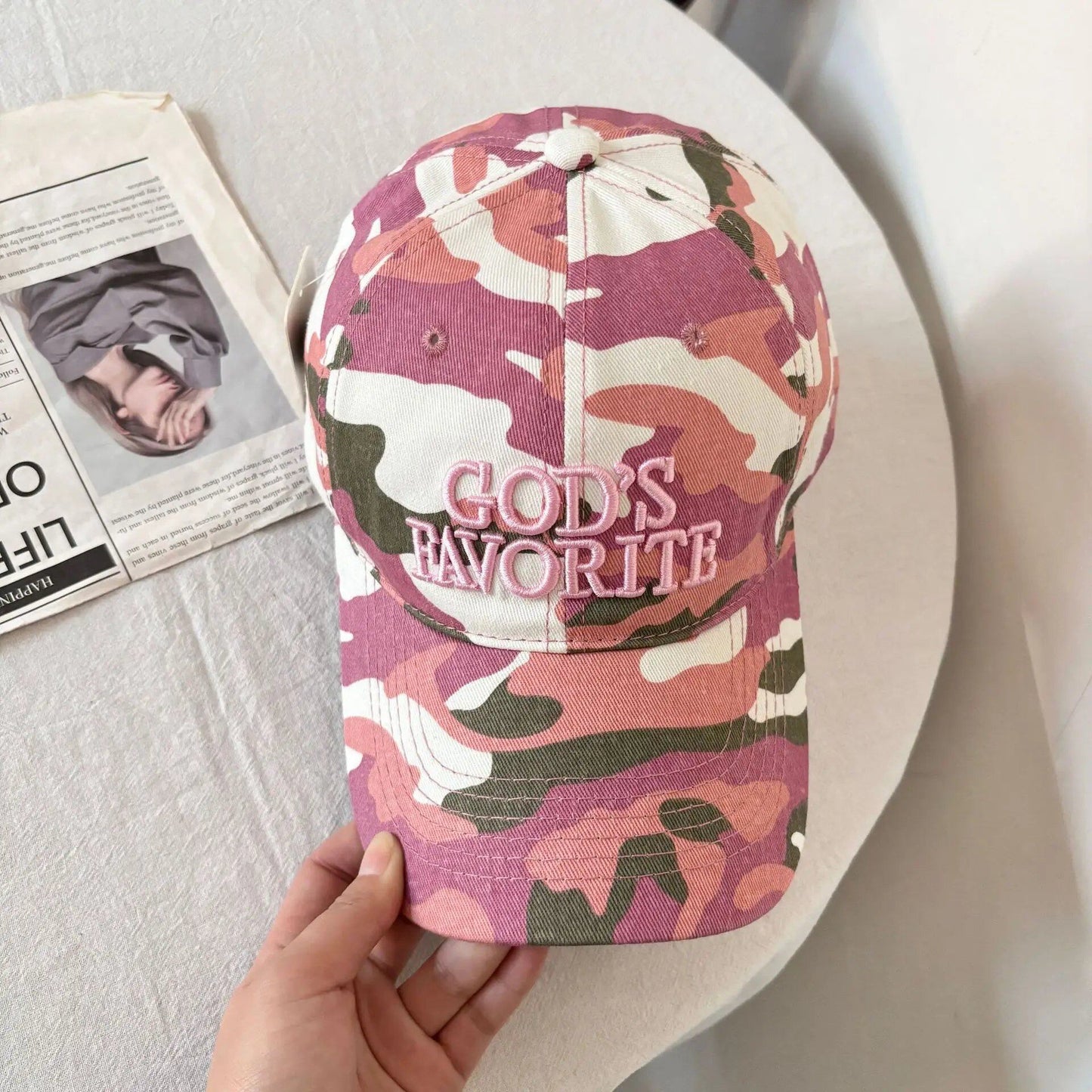 Versatile, trendy, and stylish embroidered camo cap with a spiritual message. Adjustable spring baseball cap. Sizes: 54-60cm; Ages: Teens to Adults; Ships from: Parallel Import